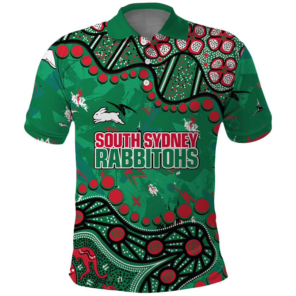 Personalized South Sydney Rabbitohs Polo Shirt Aboriginal Pattern with Graffiti Style Design