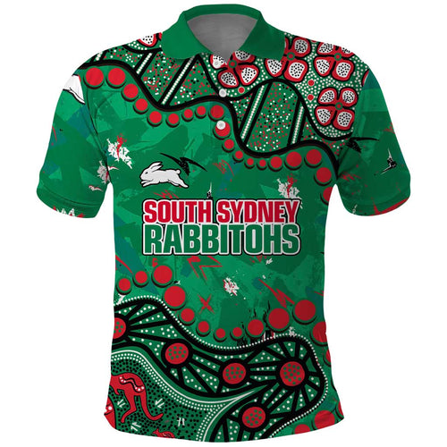 Personalized South Sydney Rabbitohs Polo Shirt Aboriginal Pattern with Graffiti Style Design