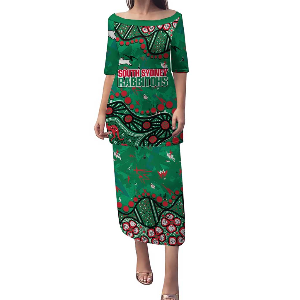 Personalized South Sydney Rabbitohs Puletasi Aboriginal Pattern with Graffiti Style Design