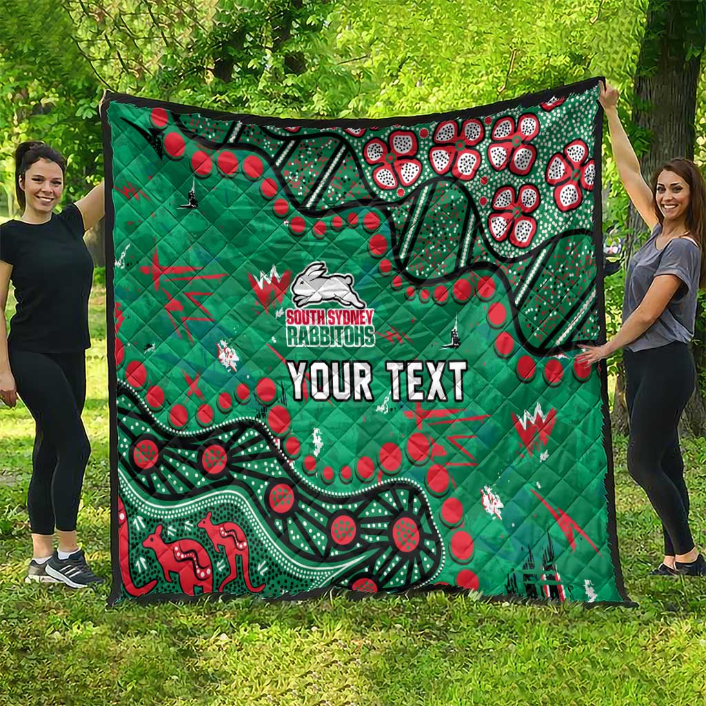Personalized South Sydney Rabbitohs Quilt Aboriginal Pattern with Graffiti Style Design