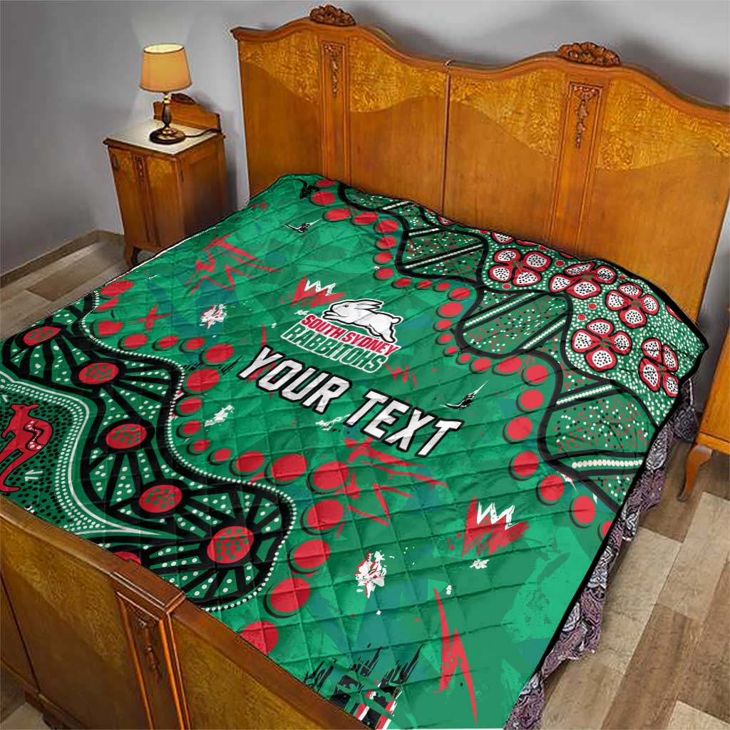Personalized South Sydney Rabbitohs Quilt Aboriginal Pattern with Graffiti Style Design