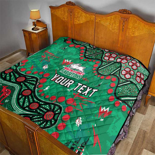 Personalized South Sydney Rabbitohs Quilt Aboriginal Pattern with Graffiti Style Design