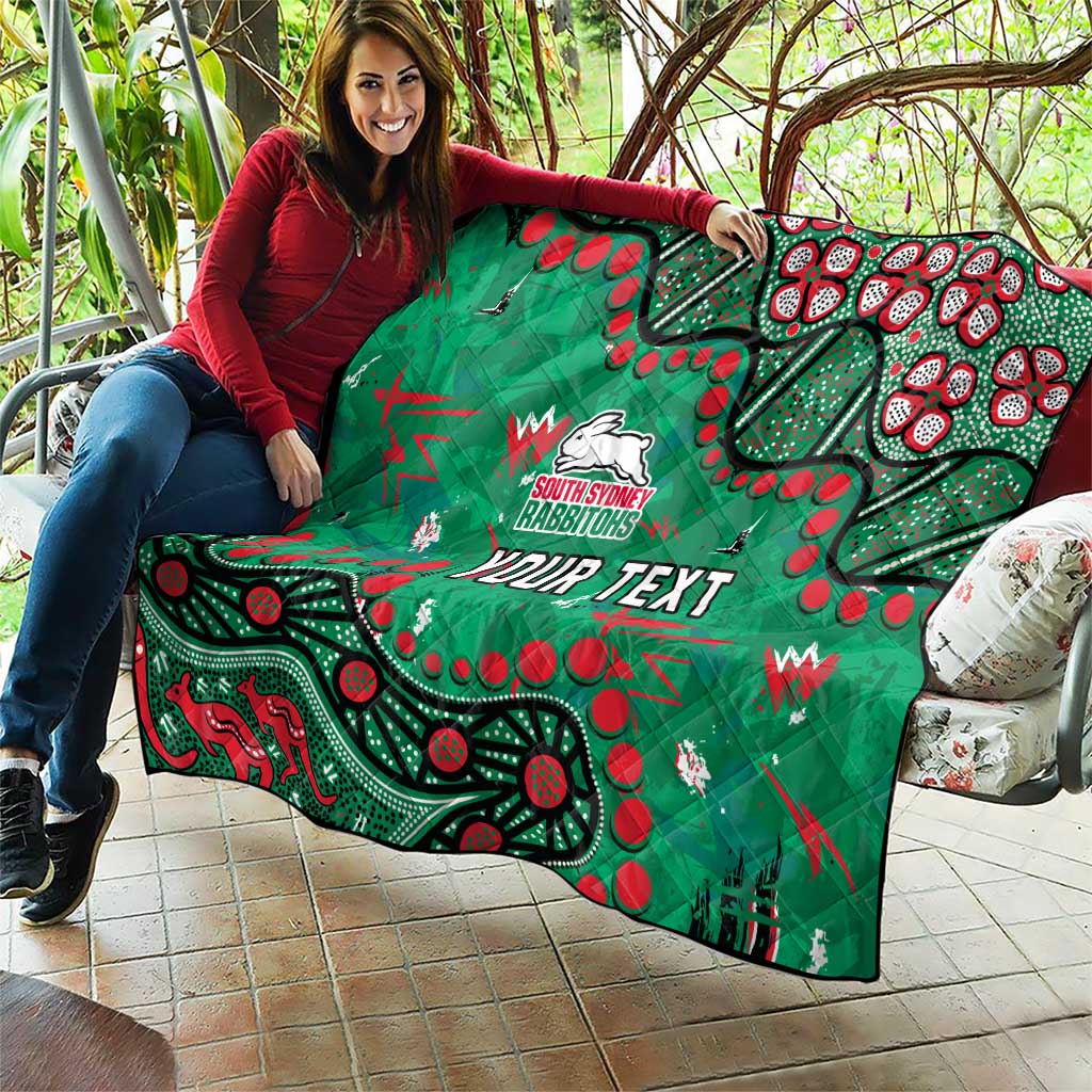 Personalized South Sydney Rabbitohs Quilt Aboriginal Pattern with Graffiti Style Design