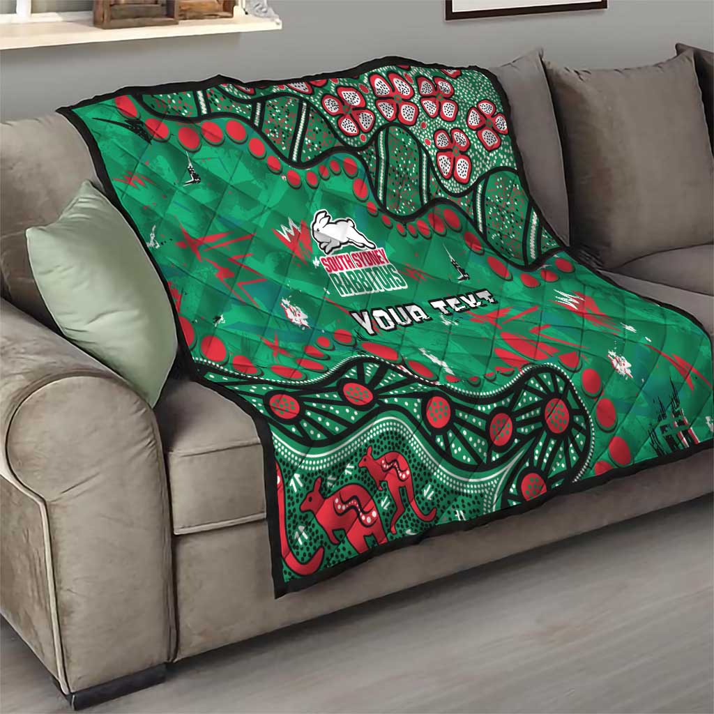 Personalized South Sydney Rabbitohs Quilt Aboriginal Pattern with Graffiti Style Design