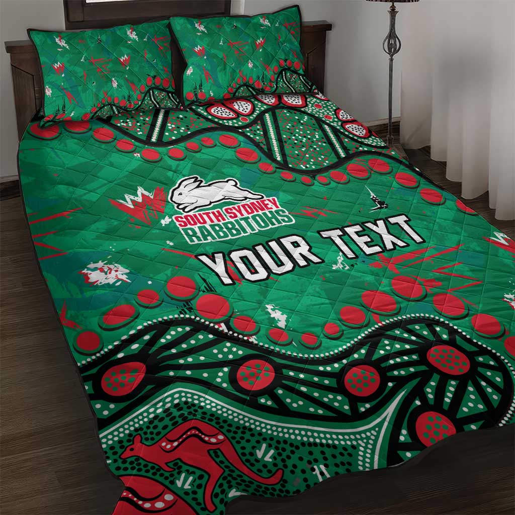 Personalized South Sydney Rabbitohs Quilt Bed Set Aboriginal Pattern with Graffiti Style Design