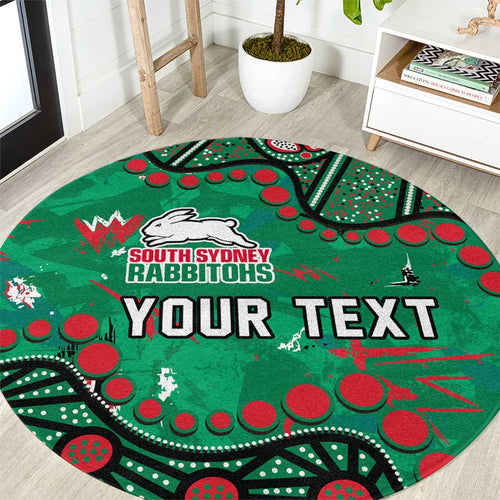Personalized South Sydney Rabbitohs Round Carpet Aboriginal Pattern with Graffiti Style Design
