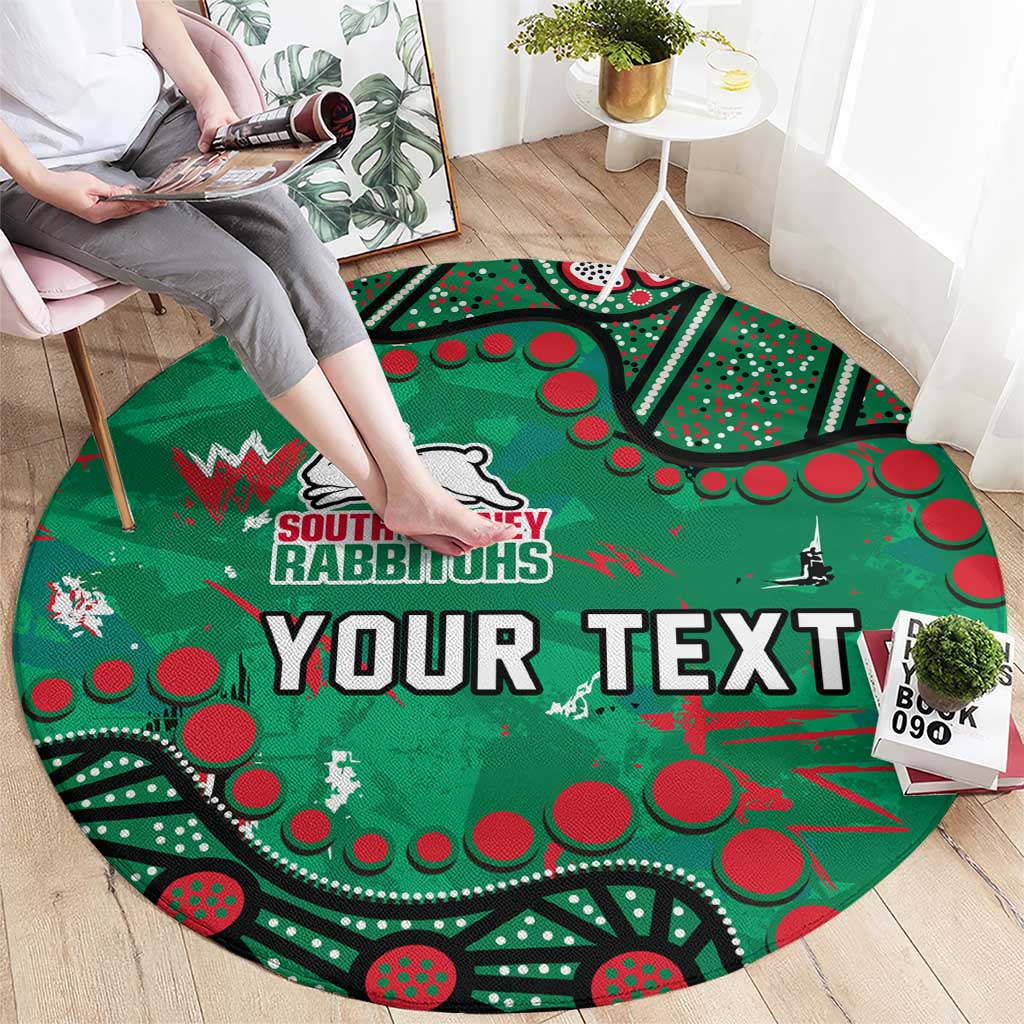 Personalized South Sydney Rabbitohs Round Carpet Aboriginal Pattern with Graffiti Style Design
