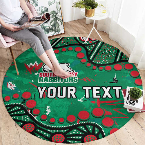 Personalized South Sydney Rabbitohs Round Carpet Aboriginal Pattern with Graffiti Style Design