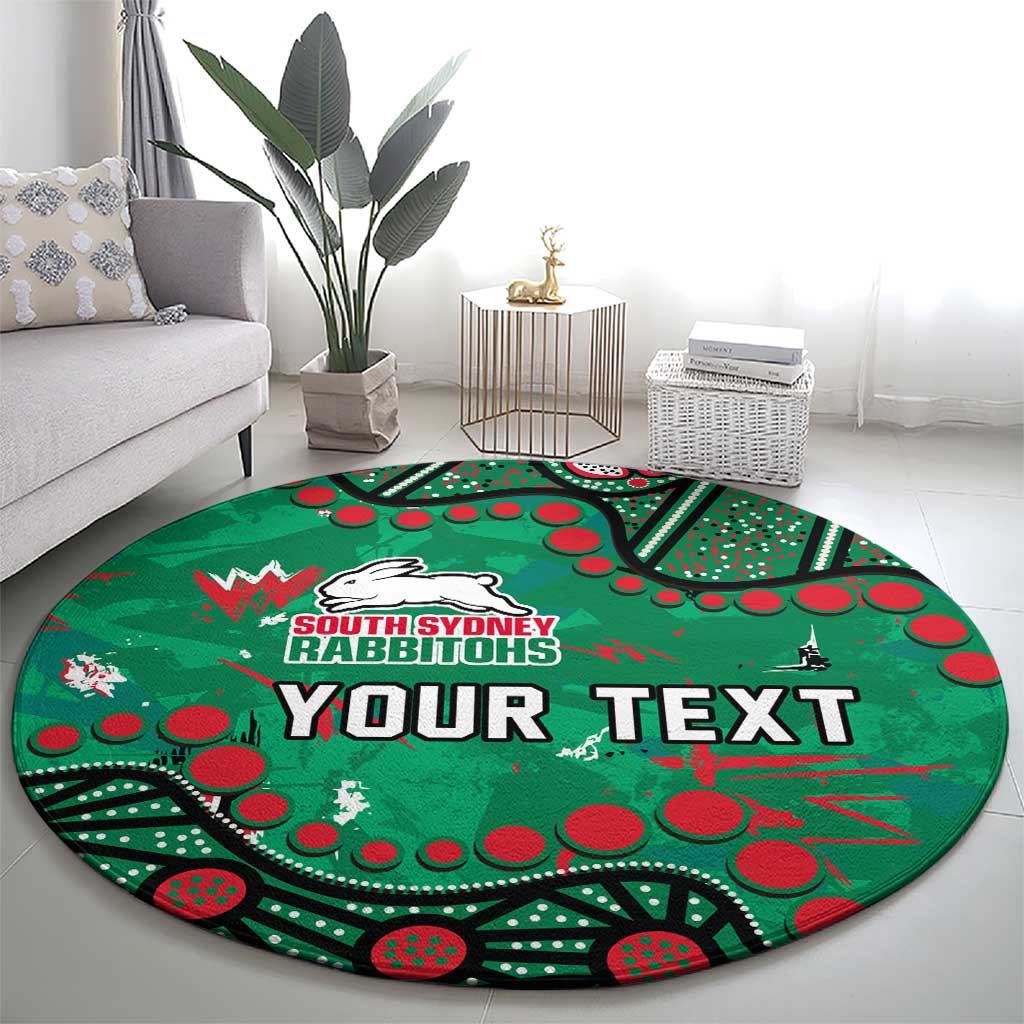 Personalized South Sydney Rabbitohs Round Carpet Aboriginal Pattern with Graffiti Style Design