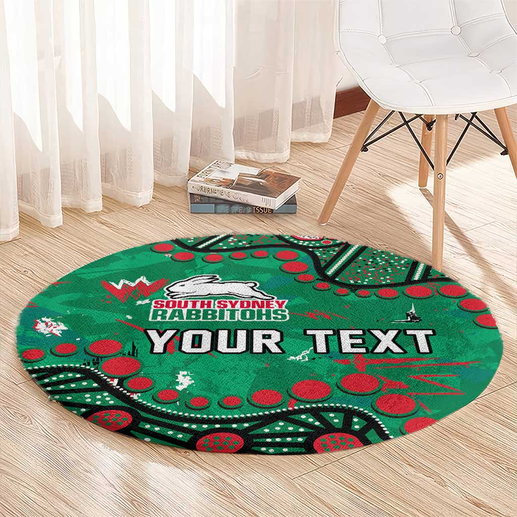 Personalized South Sydney Rabbitohs Round Carpet Aboriginal Pattern with Graffiti Style Design