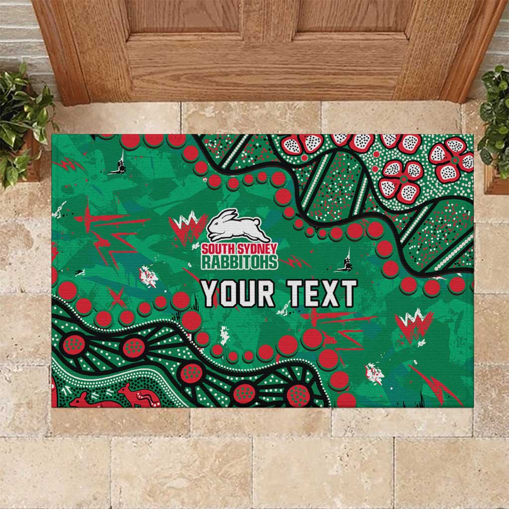 Personalized South Sydney Rabbitohs Rubber Doormat Aboriginal Pattern with Graffiti Style Design