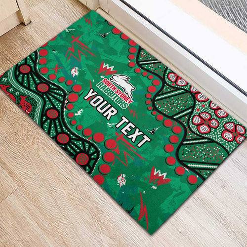 Personalized South Sydney Rabbitohs Rubber Doormat Aboriginal Pattern with Graffiti Style Design