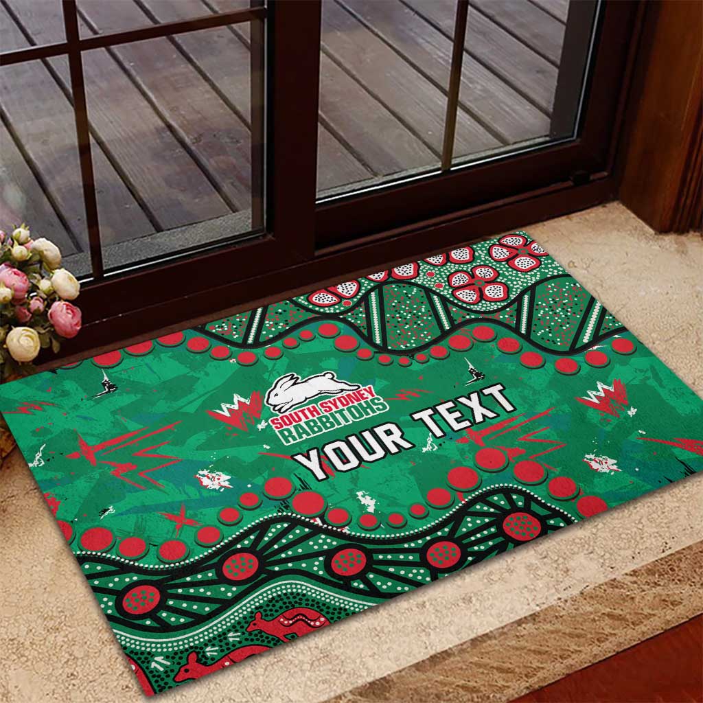 Personalized South Sydney Rabbitohs Rubber Doormat Aboriginal Pattern with Graffiti Style Design