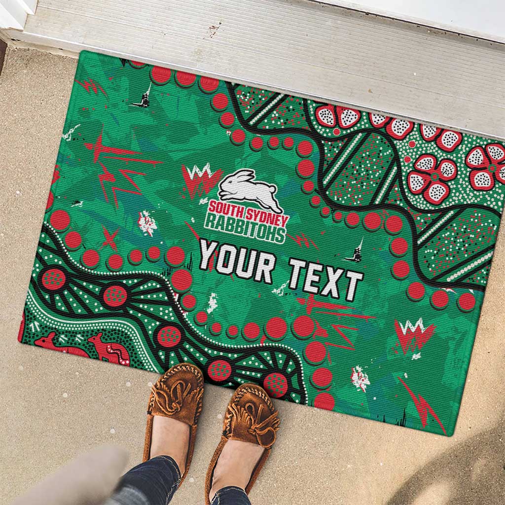 Personalized South Sydney Rabbitohs Rubber Doormat Aboriginal Pattern with Graffiti Style Design