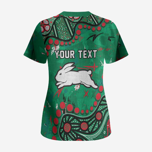 Personalized South Sydney Rabbitohs Scrub Top Aboriginal Pattern with Graffiti Style Design