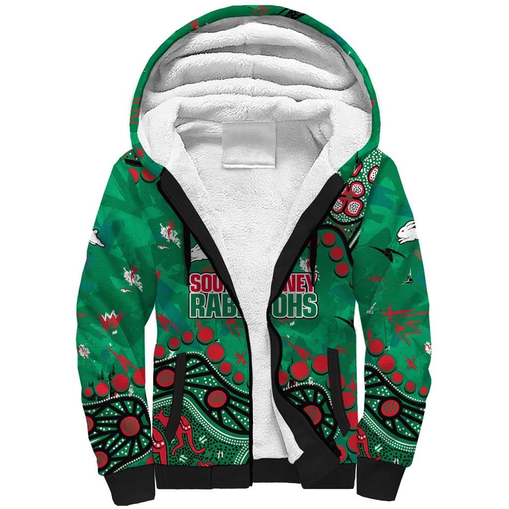 Personalized South Sydney Rabbitohs Sherpa Hoodie Aboriginal Pattern with Graffiti Style Design