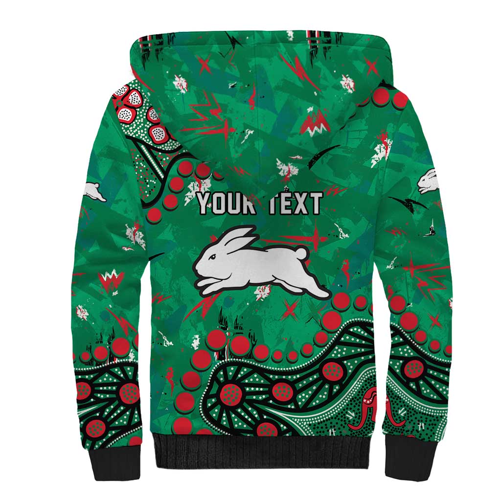 Personalized South Sydney Rabbitohs Sherpa Hoodie Aboriginal Pattern with Graffiti Style Design