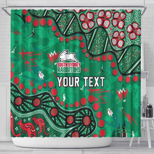 Personalized South Sydney Rabbitohs Shower Curtain Aboriginal Pattern with Graffiti Style Design