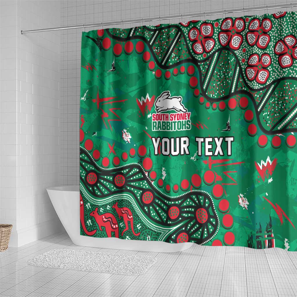 Personalized South Sydney Rabbitohs Shower Curtain Aboriginal Pattern with Graffiti Style Design