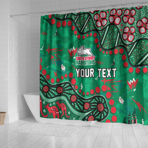 Personalized South Sydney Rabbitohs Shower Curtain Aboriginal Pattern with Graffiti Style Design