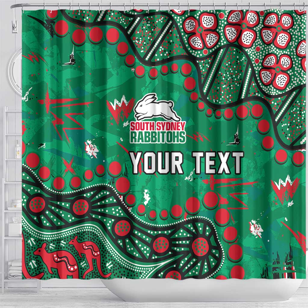 Personalized South Sydney Rabbitohs Shower Curtain Aboriginal Pattern with Graffiti Style Design