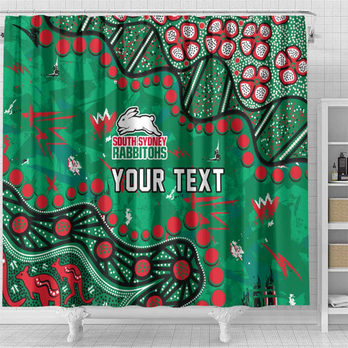 Personalized South Sydney Rabbitohs Shower Curtain Aboriginal Pattern with Graffiti Style Design