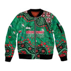 Personalized South Sydney Rabbitohs Sleeve Zip Bomber Jacket Aboriginal Pattern with Graffiti Style Design