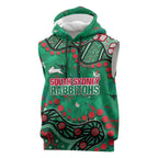 Personalized South Sydney Rabbitohs Sleeveless Hoodie Aboriginal Pattern with Graffiti Style Design