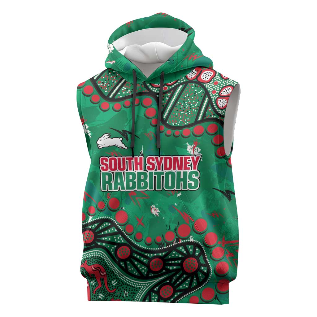 Personalized South Sydney Rabbitohs Sleeveless Hoodie Aboriginal Pattern with Graffiti Style Design