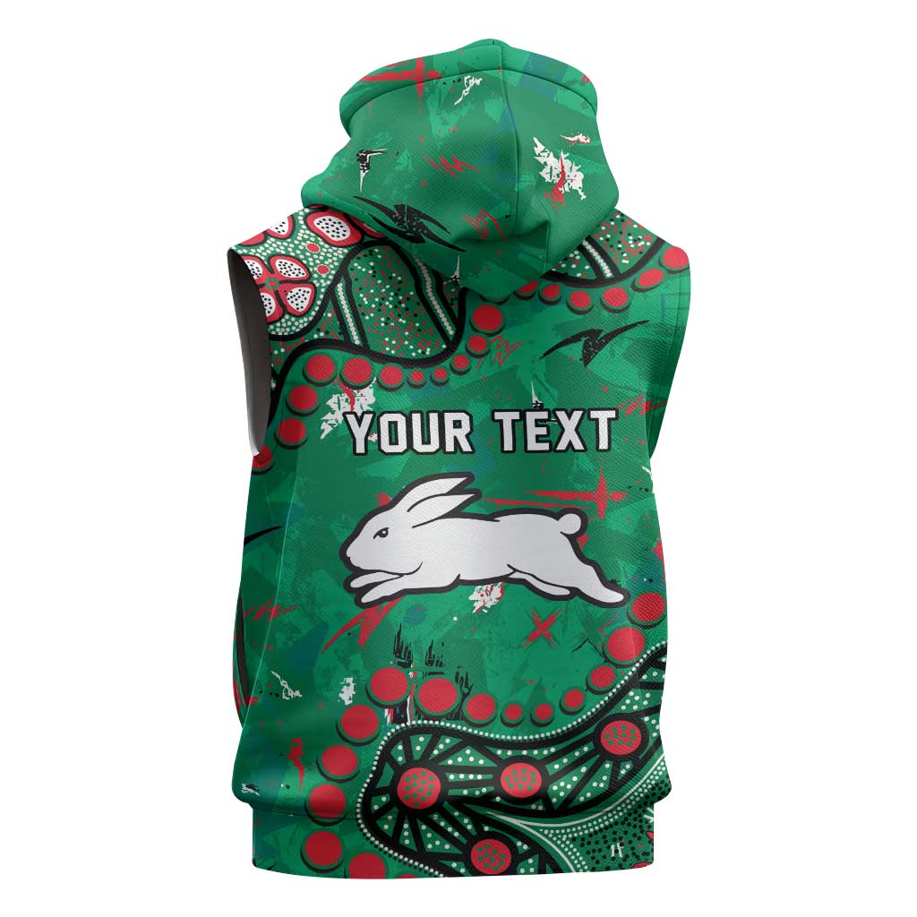 Personalized South Sydney Rabbitohs Sleeveless Hoodie Aboriginal Pattern with Graffiti Style Design