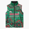 Personalized South Sydney Rabbitohs Sleeveless Puffer Jacket Aboriginal Pattern with Graffiti Style Design