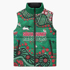 Personalized South Sydney Rabbitohs Sleeveless Puffer Jacket Aboriginal Pattern with Graffiti Style Design