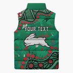 Personalized South Sydney Rabbitohs Sleeveless Puffer Jacket Aboriginal Pattern with Graffiti Style Design