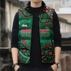Personalized South Sydney Rabbitohs Sleeveless Puffer Jacket Aboriginal Pattern with Graffiti Style Design