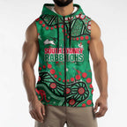 Personalized South Sydney Rabbitohs Sleeveless Zip Hoodie Aboriginal Pattern with Graffiti Style Design