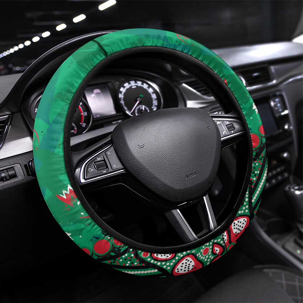 South Sydney Rabbitohs Steering Wheel Cover Aboriginal Pattern with Graffiti Style Design