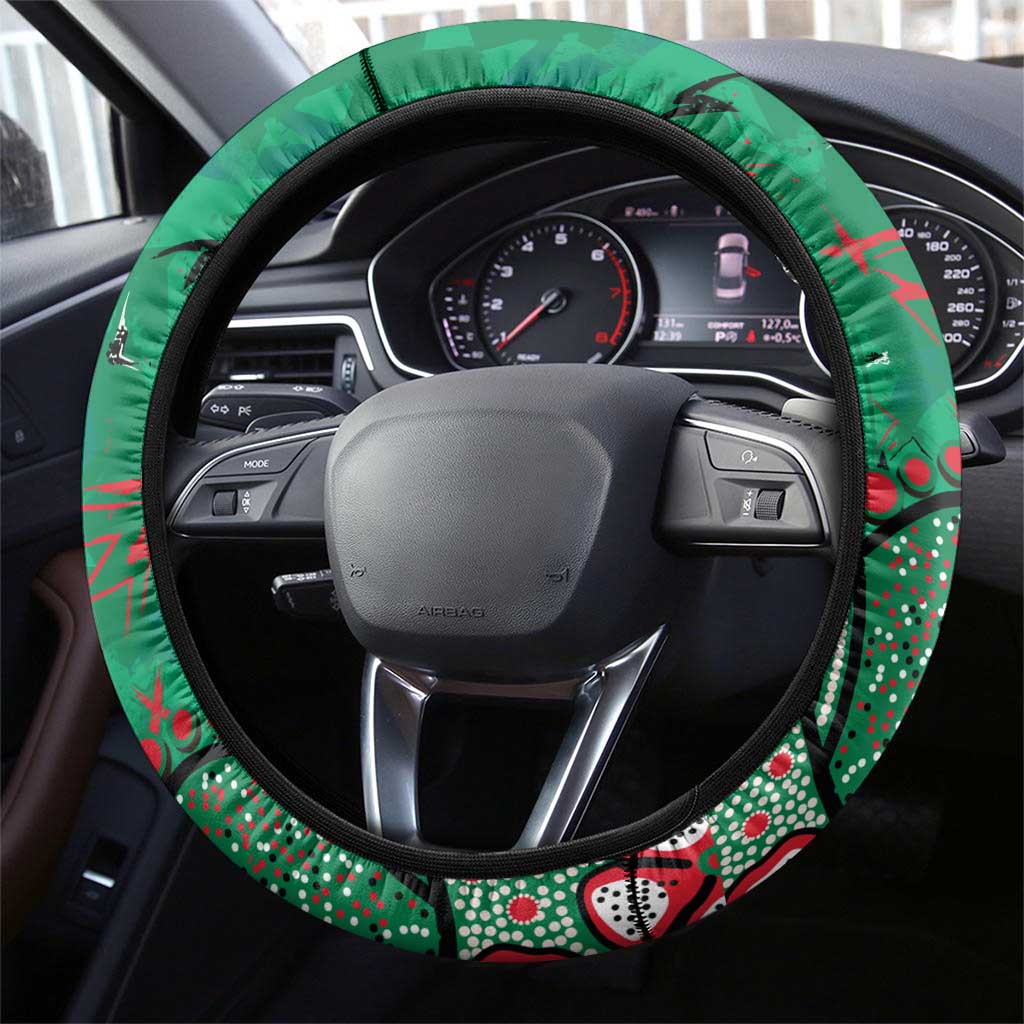 South Sydney Rabbitohs Steering Wheel Cover Aboriginal Pattern with Graffiti Style Design