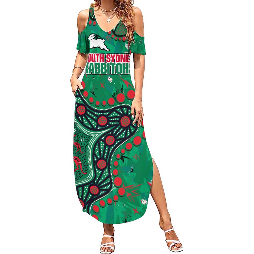 Personalized South Sydney Rabbitohs Summer Maxi Dress Aboriginal Pattern with Graffiti Style Design