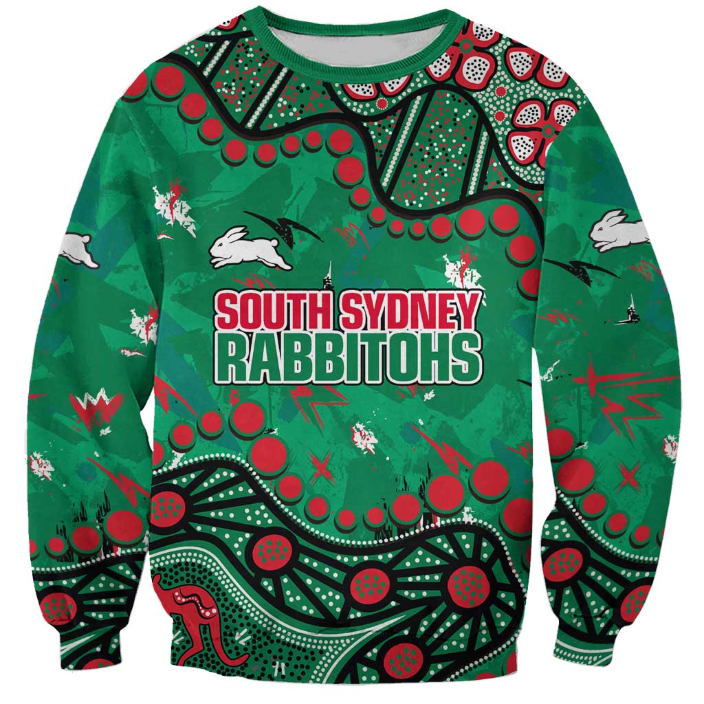 Personalized South Sydney Rabbitohs Sweatshirt Aboriginal Pattern with Graffiti Style Design
