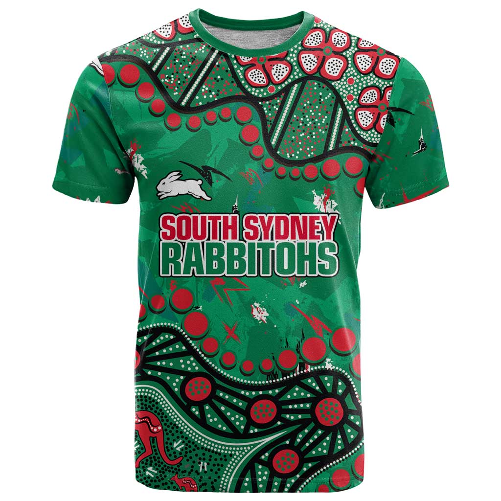 Personalized South Sydney Rabbitohs T Shirt Aboriginal Pattern with Graffiti Style Design