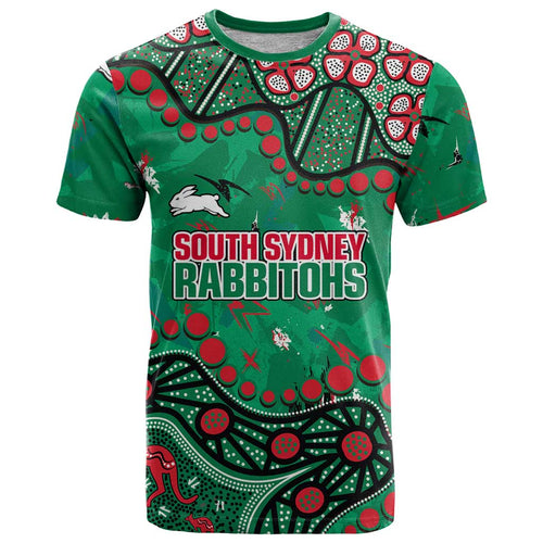Personalized South Sydney Rabbitohs T Shirt Aboriginal Pattern with Graffiti Style Design