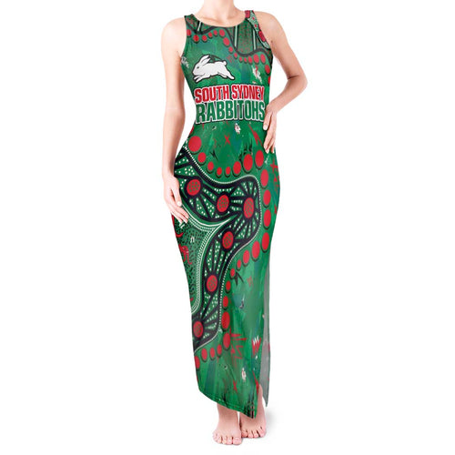 Personalized South Sydney Rabbitohs Tank Maxi Dress Aboriginal Pattern with Graffiti Style Design