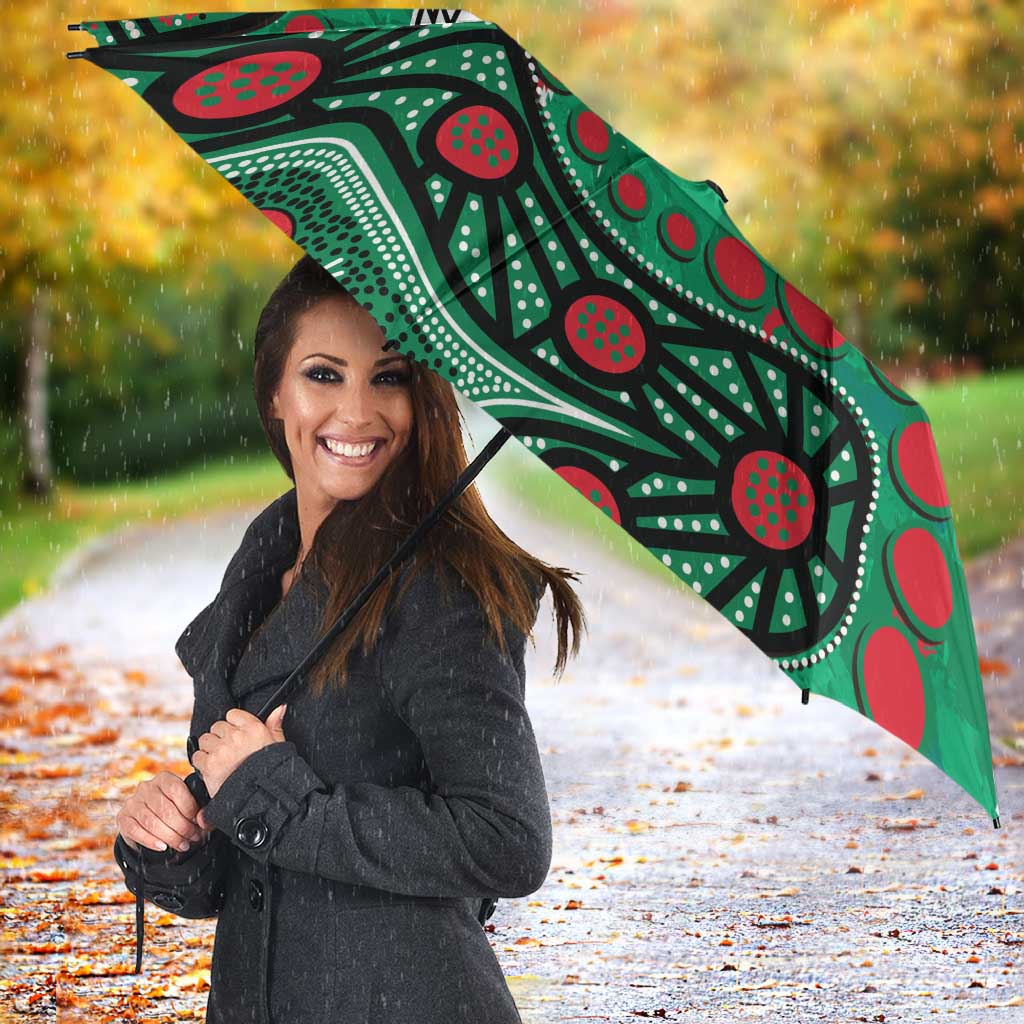 Personalized South Sydney Rabbitohs Umbrella Aboriginal Pattern with Graffiti Style Design