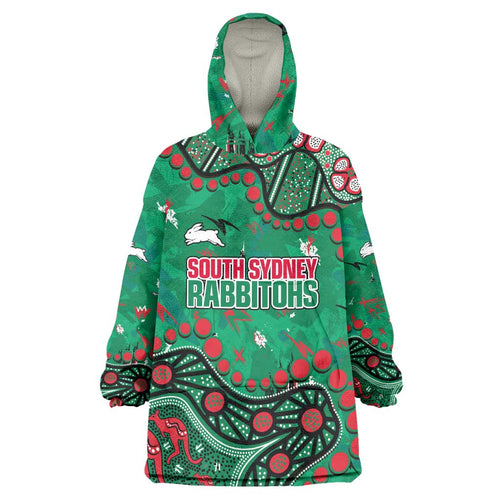 Personalized South Sydney Rabbitohs Wearable Blanket Hoodie Aboriginal Pattern with Graffiti Style Design