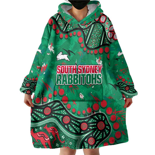 Personalized South Sydney Rabbitohs Wearable Blanket Hoodie Aboriginal Pattern with Graffiti Style Design