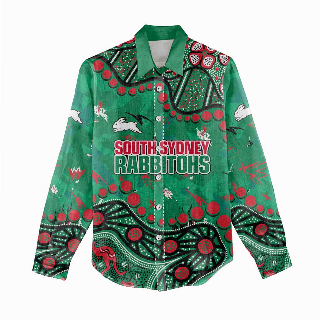 Personalized South Sydney Rabbitohs Women Casual Shirt Aboriginal Pattern with Graffiti Style Design