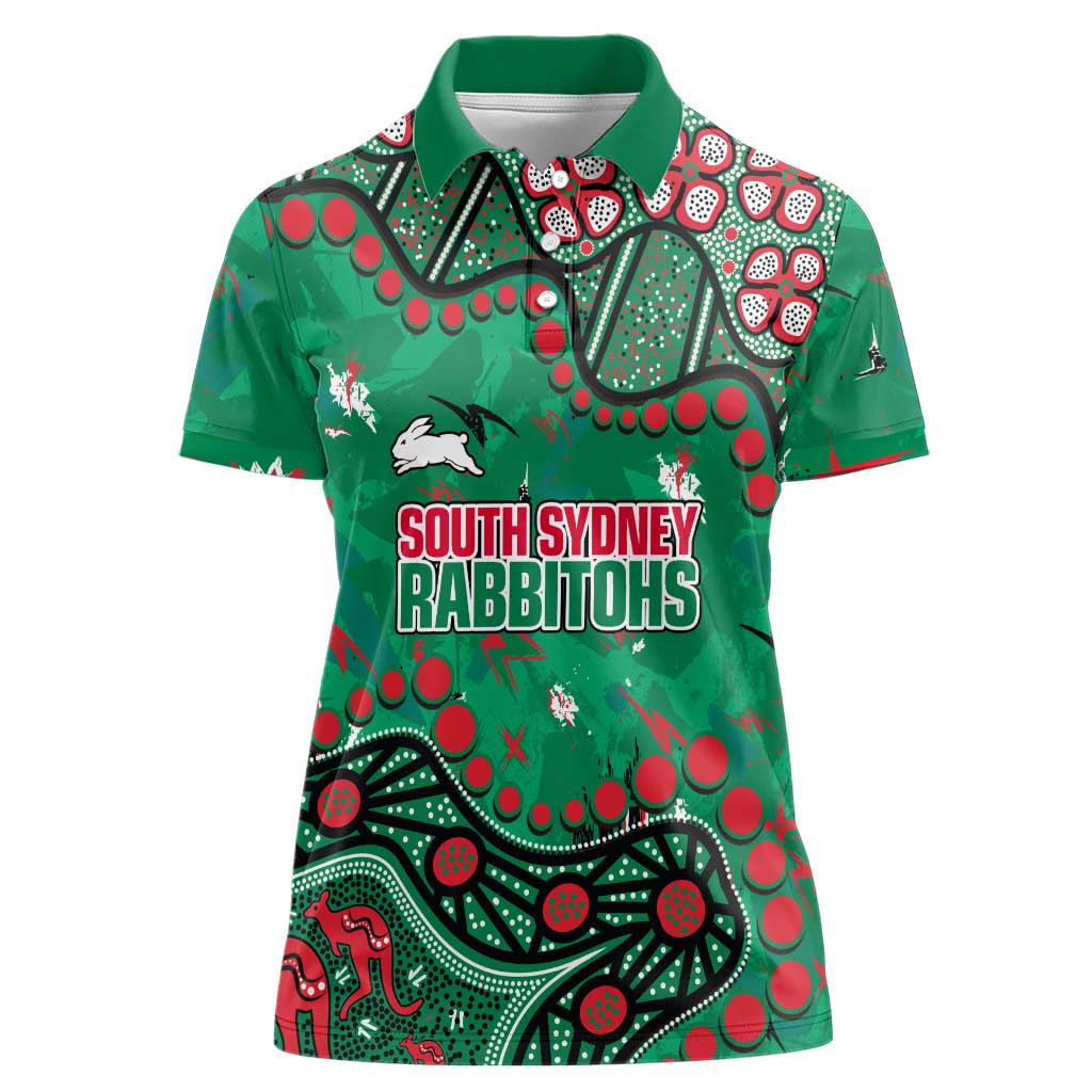 Personalized South Sydney Rabbitohs Women Polo Shirt Aboriginal Pattern with Graffiti Style Design
