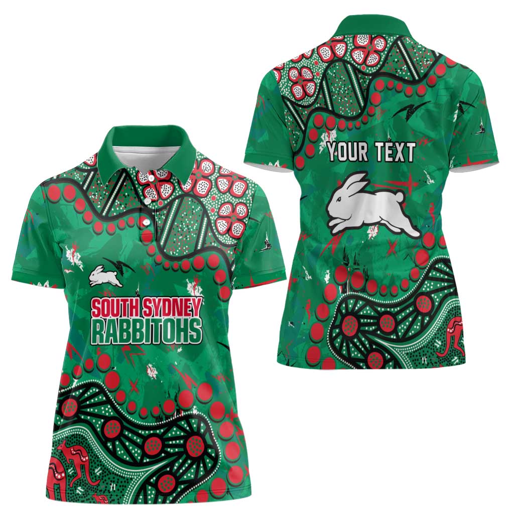 Personalized South Sydney Rabbitohs Women Polo Shirt Aboriginal Pattern with Graffiti Style Design