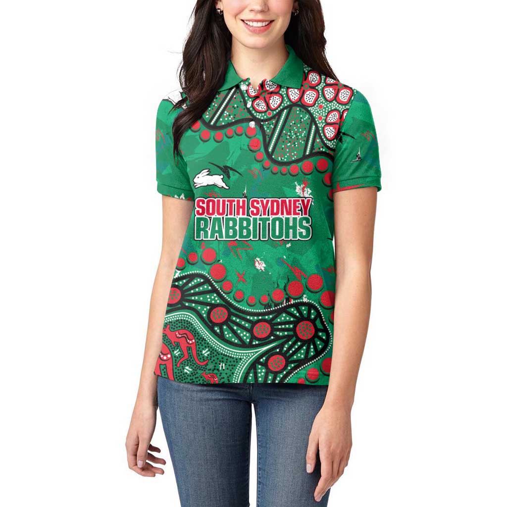 Personalized South Sydney Rabbitohs Women Polo Shirt Aboriginal Pattern with Graffiti Style Design