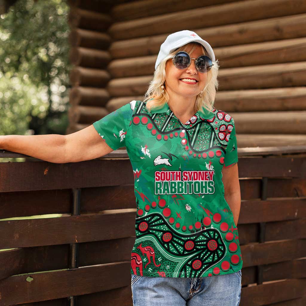 Personalized South Sydney Rabbitohs Women Polo Shirt Aboriginal Pattern with Graffiti Style Design